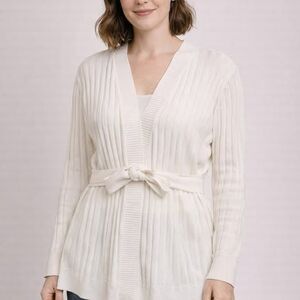 Ava & Viv White Ribbed Belted Cardigan Sweater Plus Size 3X NWT